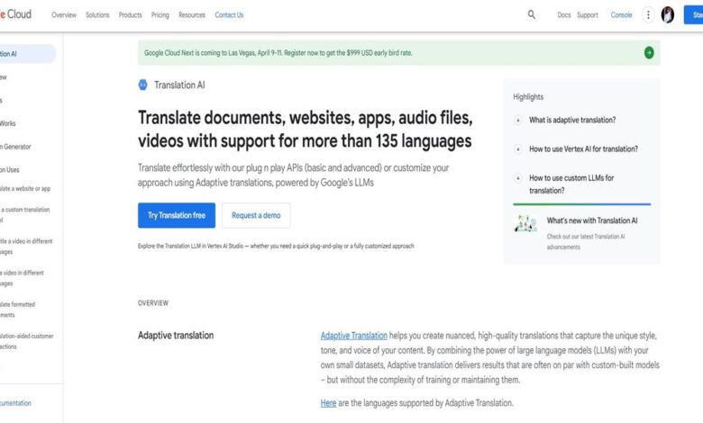 ما هي مميزات ترجمة Google Cloud Translation AI